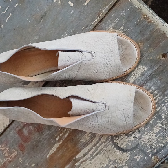 🔥🔥🔥Zero + Maria Cornejo suede powder grey peeptoe wooden wedge 10 - Picture 2 of 14